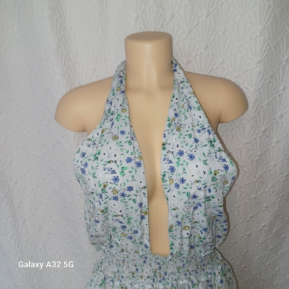 Aerie Women Dress Size L Blue Sequin Tiered Halter Dress - Picture 5 of 16